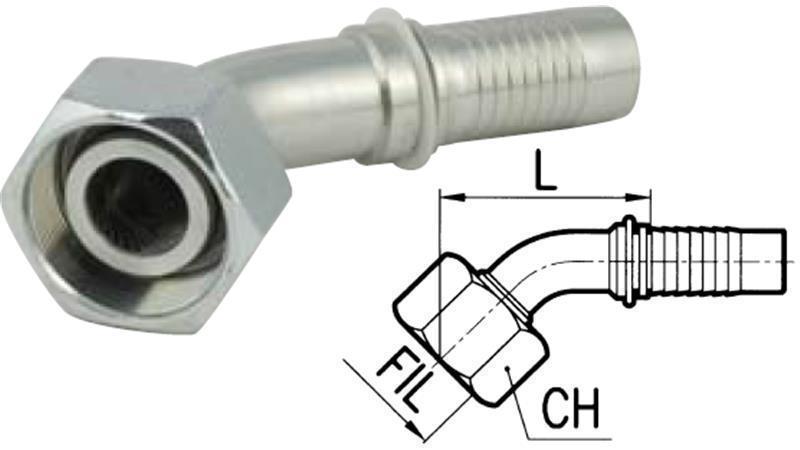 CONEXÃO HIDRÁULICA DKOL 15 L COM CURVA FEMEA 45 DN12-M22X1,5