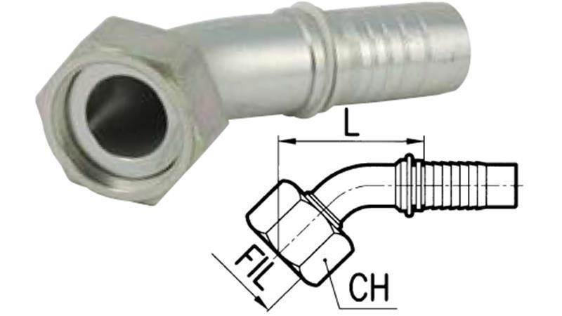 HYDRAULIC FITTING DKORFS FEMALE ELBOW 45°