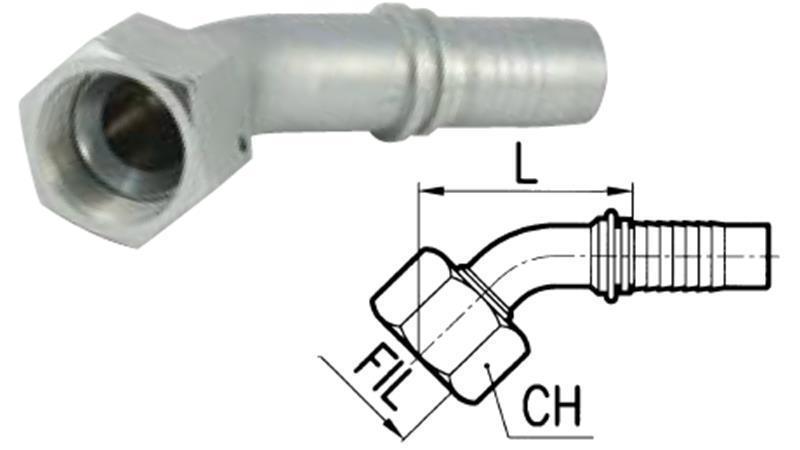 HYDRAULIC FITTING DKJ JIC74° FEMALE ELBOW 45°