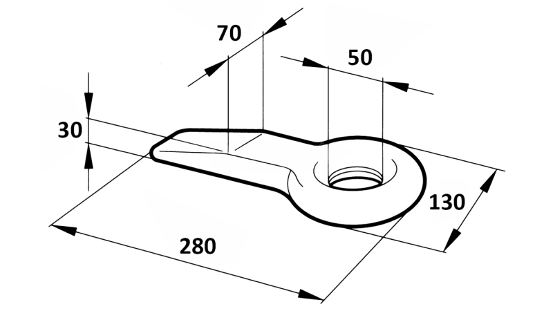 PEVNÝ TAŽNÝ KLOUB FI50 70X30 L280 - 14000KG/2000KG