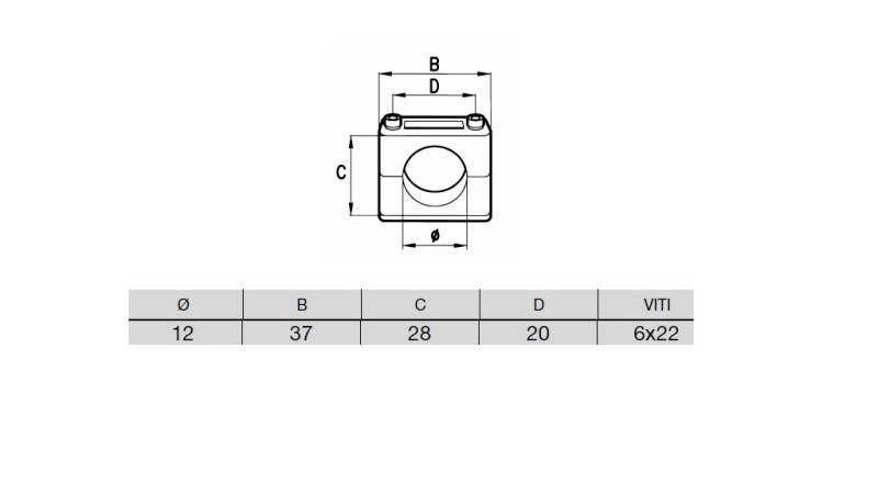 SOPORTE DE TUBO DIÁMETRO 12 - dimensiones