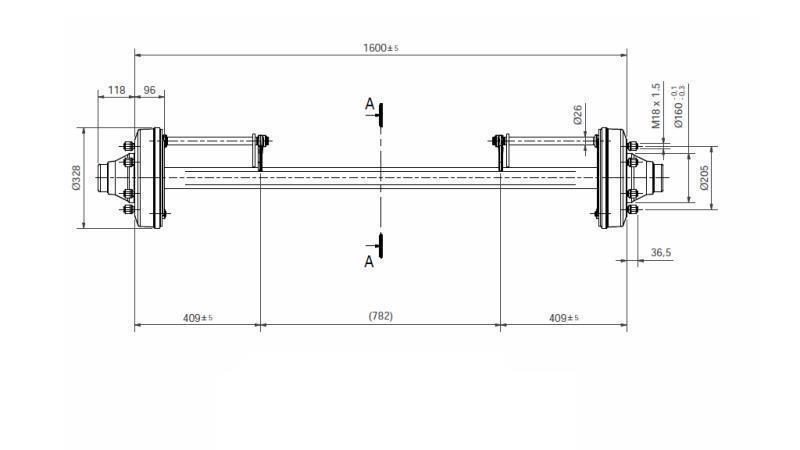 ACHSE FÜR ANHÄNGER 8300 kg MIT BREMSE (1600 mm)