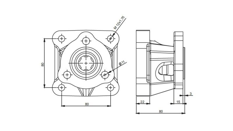 Dimensioner 3X4 ADAPTER TIL JERN PUMPE