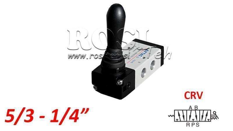VALVOLA MANUALE PNEUMATICA 5/3 1/4 PRT-0853-CRV RITORNO CON MOLLA