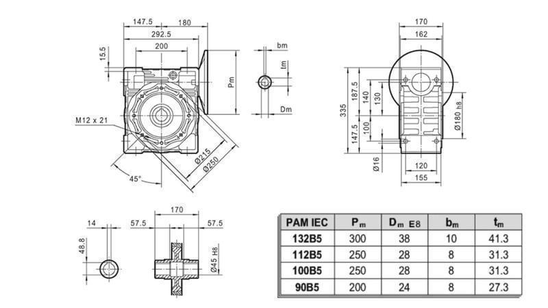 PMRV-130 REDUZIERER FÜR ELEKTROMOTOR MS100 (4kW) VERHÄLTNIS 40:1