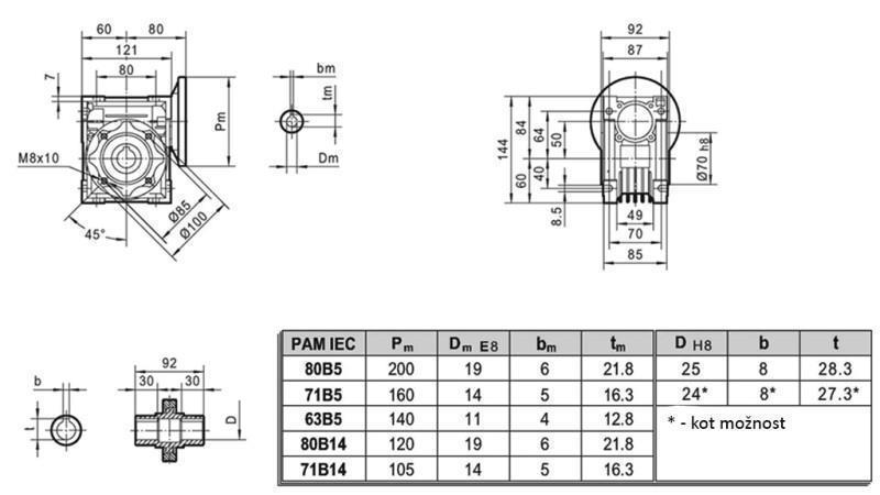 REDUTOR PMRV-50 PARA MOTOR ELÉTRICO MS80 (0.55-0.75kW) RAZÃO 10:1