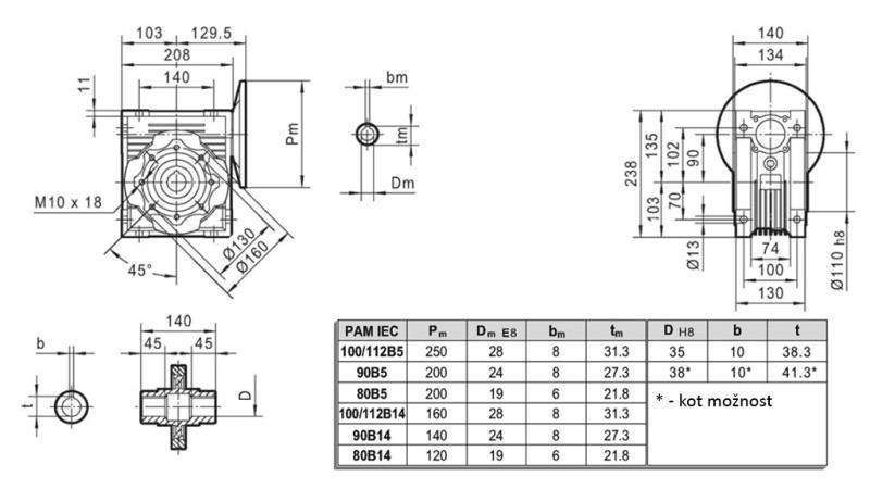 PMRV-90 REDUKTORIUS ELEKTRINIAM VARIKLIUI MS100 (2.2-3-4kW) PAKOPŲ 20:1