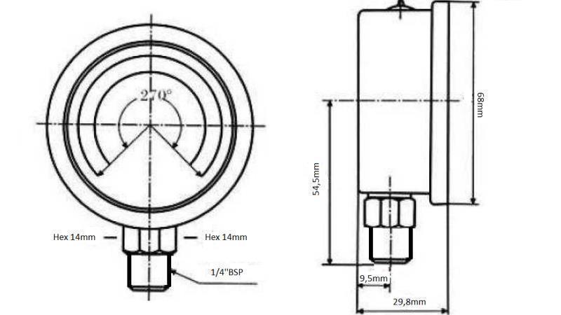 MANOMETAR DN63 VERTIKALNI 0 - 12 BAR - 1/4-dimenzije