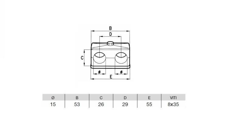 RØR HOLDER DIAMETER 15 - DOBBEL - dimensioner