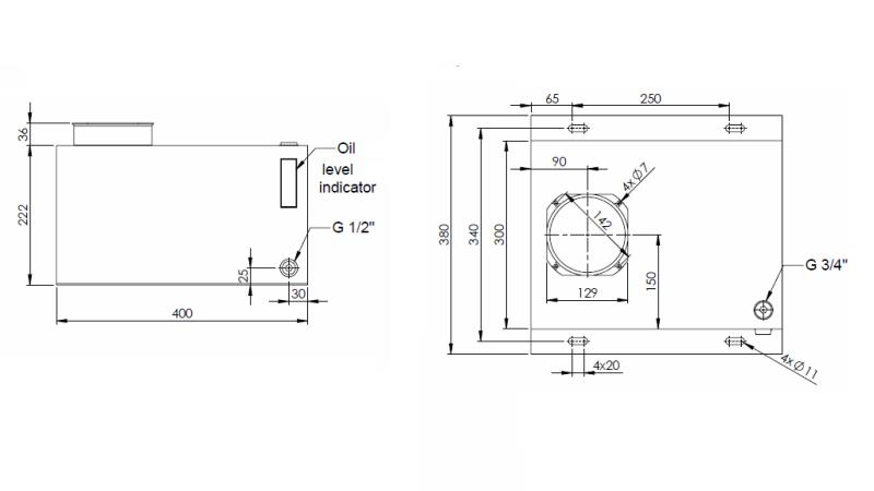 METALLRESERVOIR BOX PP 25 LITER HORIZONTAL-VERTIKAL-MAßE