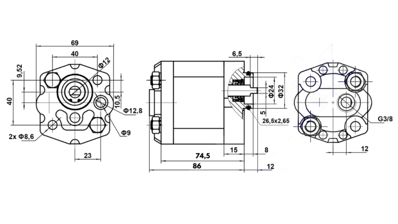 POMPA IDRAULICA 10C2,7x302 2,7 CC DESTRA