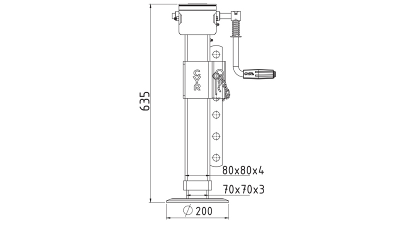 SÄÄDETTÄVÄ KIERTEETTY TUEN JALKA 380mm - 4.000kg