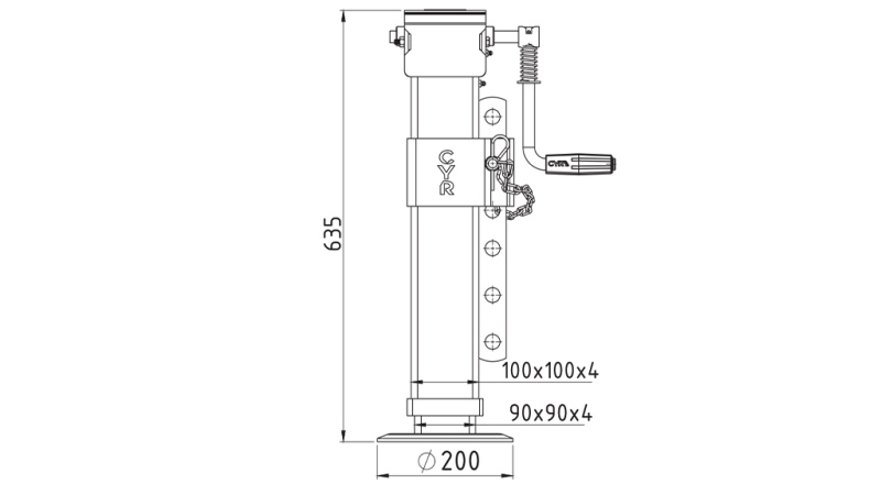 SÄÄDETTÄVÄ KIERTEETTY TUEN JALKA 370mm - 4.500kg