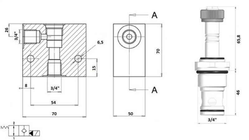 VALVOLA A 2 VIE 3/4 (NO) 12V - 150lit - schema