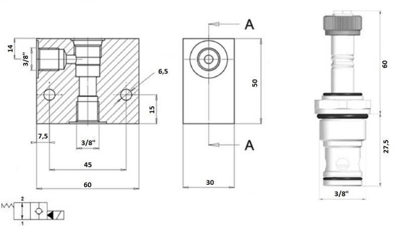 VÁLVULA DE 2 VÍAS 3/8 (NO) 12V - 40lit - diagrama