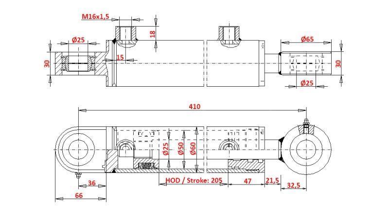 HYDRAULIC POWER STEERING CYLINDER ZETOR 7245