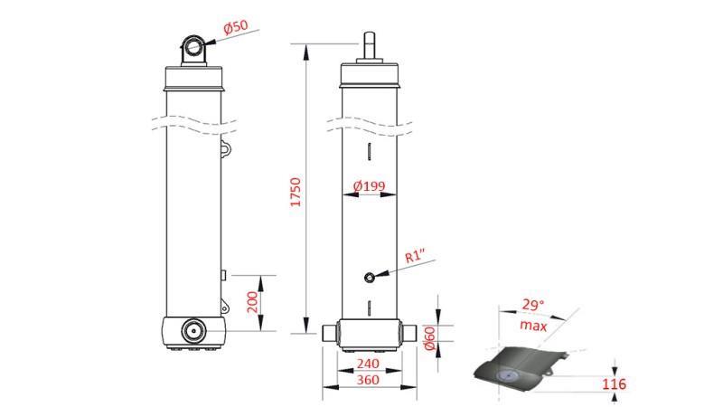 CILINDRO TELESCOPICO PER RIMORCHIO RIBALTABILE 5-SFILATE CORSA-7100mm 42 tonnellate