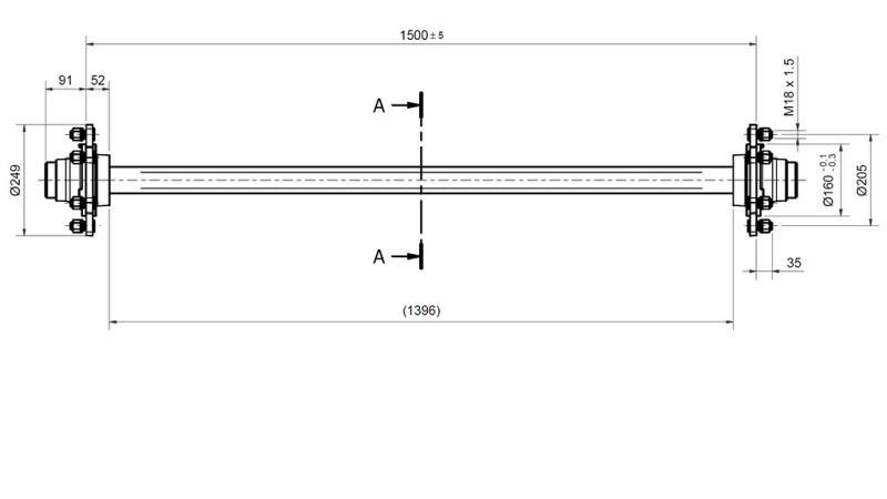 AKSEL FOR TRAILER 4800 kg UTEN BREMSE (1500 mm)