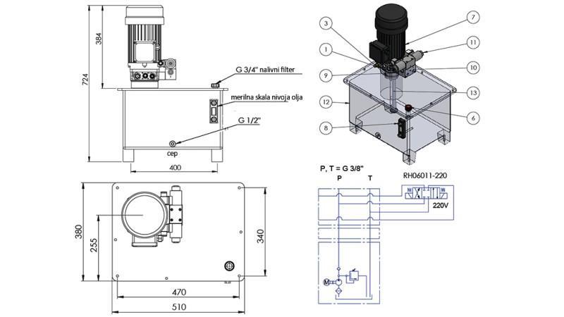 MINI HYDRAULINEN YHDISTELMÄ 380V AC (4 kW) - 8 cc - 12 lit/min - säiliö 40 lit