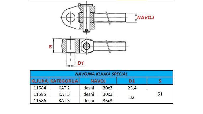 THREADED HOOK SPECIAL CAT.3 FOR TOP LINK M30X3