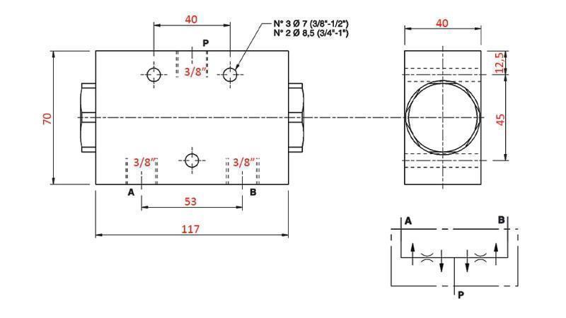 HIDRAULIKUS ELOSZTÓ SZELEP ÁRAMLÁS V1022 DFL 6-10 lit - 3/8 - 250 bar (max.300 bar) FÉM