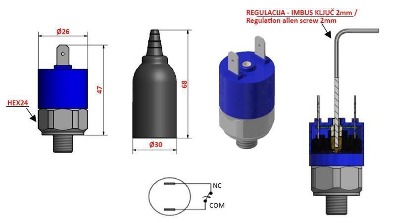 HIDRAVLIČNO TLAČNO STIKALO K4 - NC 10-100 BAR (MAX.300BAR)