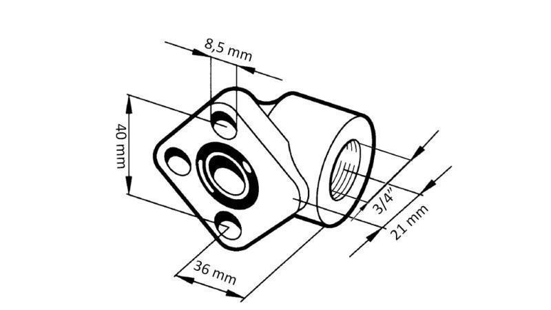 CONEXÃO DE TUBO 3/4 - FLANGE DE ÂNGULO fi 40