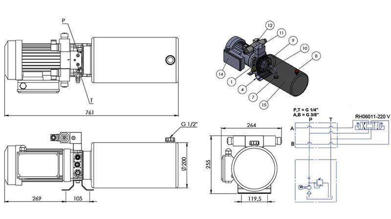 MINI HIDRAULIKUS AGGREGÁTOR 230 VAC (2,2 kW) - 8,0 cc - 11,2 lit/perc - tartály 12 lit