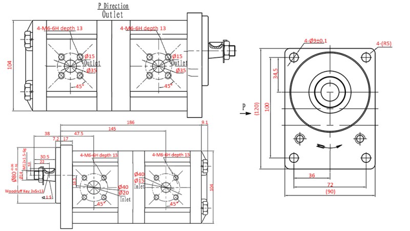 HIDRAULIKUS SZIVATTYÚ TRAKTOR - 22A16X158/6.3X161 