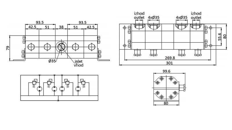 HIDRAULIKUS FOGASKEREKES ÁRAMLÁS ELOSZTÓ SZELEP  4/1 (4,5-9,5lit - max.240bar) 2,1cc/SEG