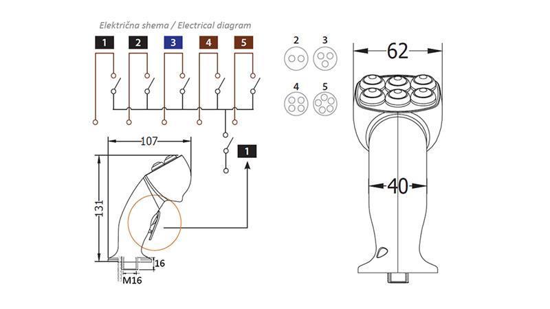 REMOTE LEVER ROSI JOYSTICK - 2 BUTTONS + BUTTON