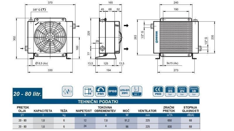 OLIEKØLER DC 12V HY01602 20-80 LIT