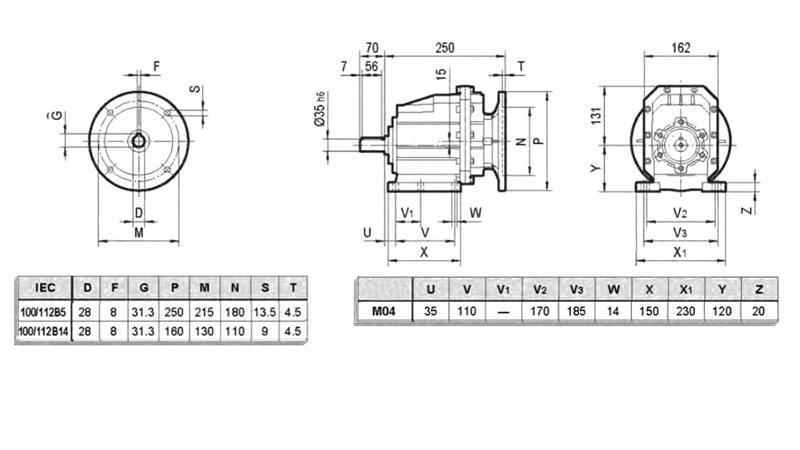 ERC04 REDUKCIA PRE ELEKTRICKÝ MOTOR MS100 (2.2-3-4kW) POMER 25:1