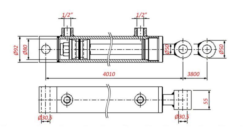 CILINDRO HIDRÁULICO PARA REBOQUE - FURO 80/50-3800