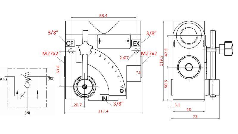 PRIORITY VALVE 3/8 WITH SCALE AND SAFETY VALVE  0-30lit, 0-200bar