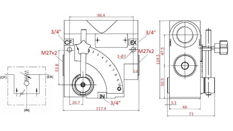 PRIORITY VALVE 3/4 WITH SCALE AND SAFETY VALVE  0-110lit, 0-200bar