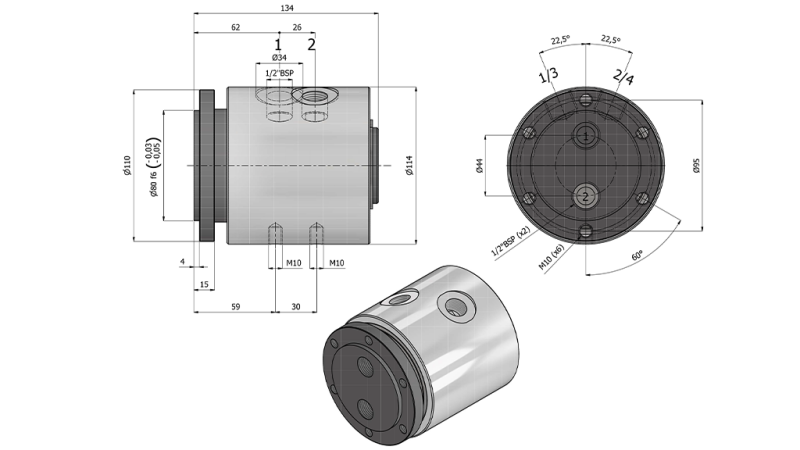 HIDRAULIKUS FORGÓ CSATLAKOZÁS 2WAY IH2050-GS6LS 1/2 45L/min 250rpm 350BAR