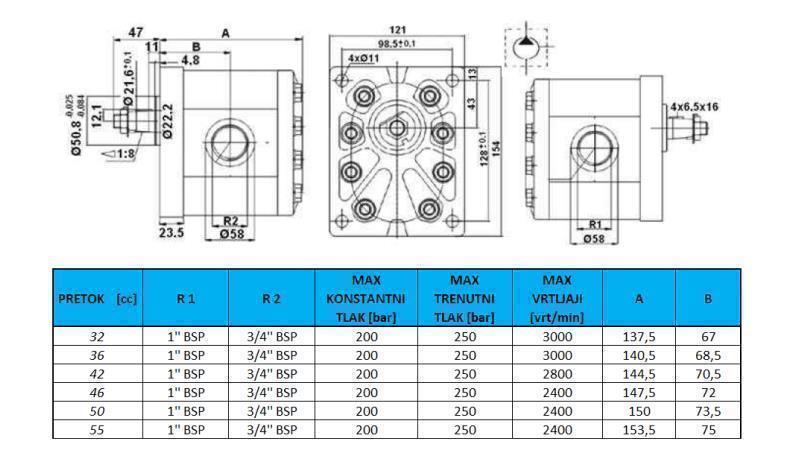 HYDRAULIC PUMP GR.3 50 CC LEFT - THREAD