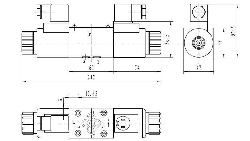 HYDRAULINEN ELEKTROMAGNETTINEN VENTTIILI CETOP 3 12/24/230V N3_mitat