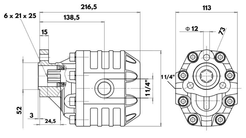 CAST IRON GEAR PUMP UNI40-133cc-190 bar LEFT