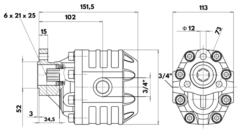 CAST IRON GEAR PUMP UNI30-27cc-230 bar LEFT