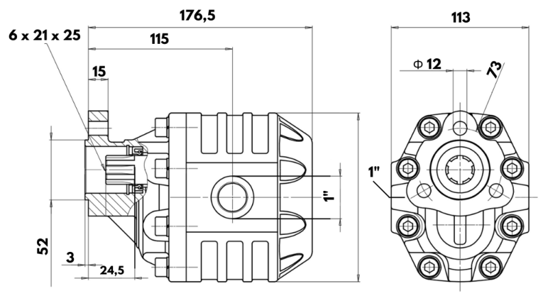 CAST IRON GEAR PUMP UNI30-61cc-200 bar LEFT