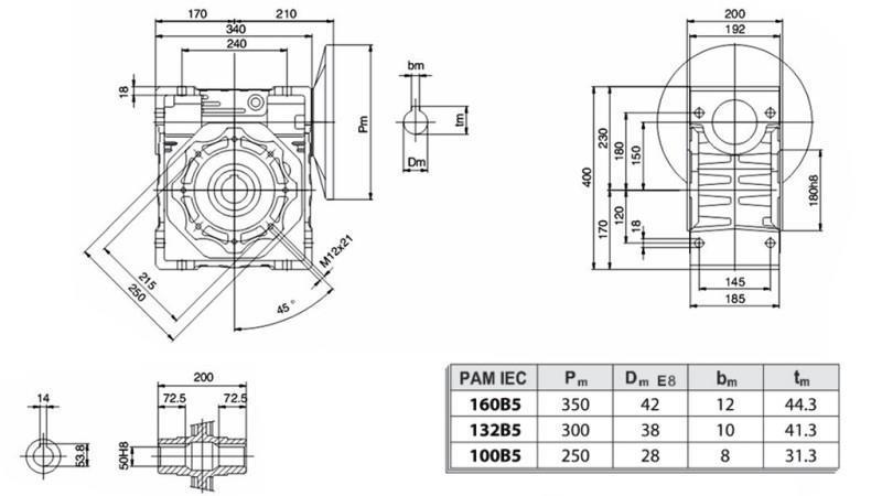 PMRV-150 RIDUTTORE PER MOTORE ELETTRICO MS132 (7,5kW) RELAZIONE 40:1