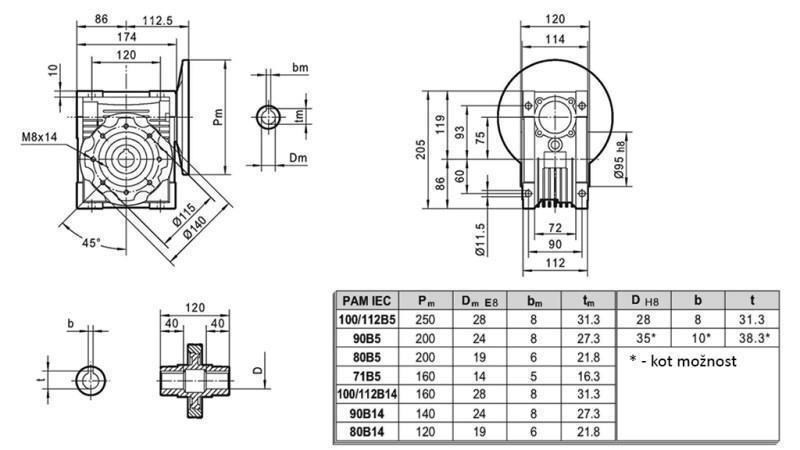 RÉDUCTEUR PMRV-75 POUR MOTEUR ÉLECTRIQUE MS80 (0.55-0.75kW) RAPPORT 40:1