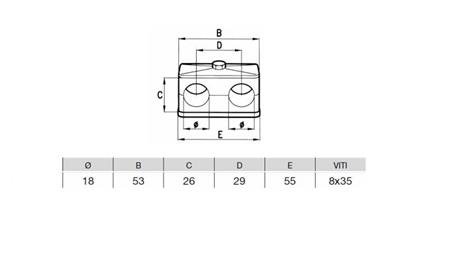 RØR HOLDER DIAMETER 18 - DOBBEL - dimensioner