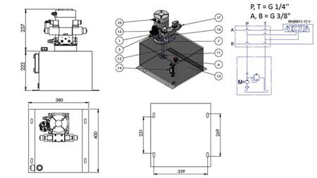 AGGREGAT HYDRAULIQUE MINI 12V CC - 1.6kW = 2.1cc - 25 lit - assemblage à double direction (métal)