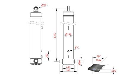 CILINDRO TELESCOPICO PER RIMORCHIO RIBALTABILE 5-SFILATE CORSA-7100mm 42 tonnellate