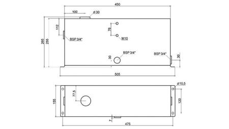 METAL RESERVOIR 12 LITER KUBE 255x120x450mm KOMPLET MED Udstyr