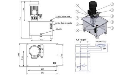 MINI HYDRAULICKÝ AGREGÁT 380V AC (4 kW) - 8 cc - 12 lit/min - nádrž 40 lit