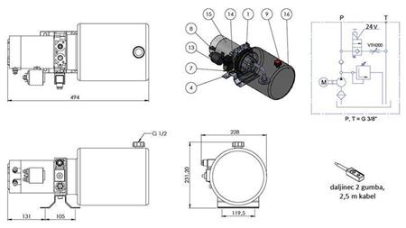 MINI HIDRAULIKUS AGGREGÁTOR 24 V DC - 2,2kW = 2,1cc - 8 lit - egyirányu (fém)